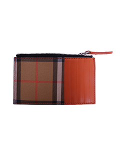 Burberry Check Zipped Cardholder, Leather/Canvas, Orange, TIVCOP1279